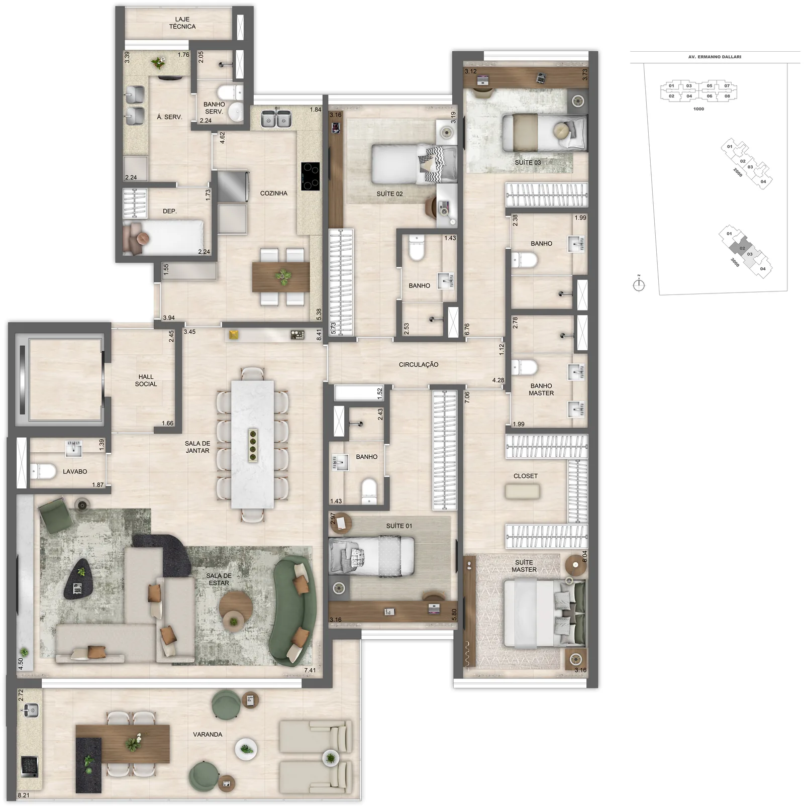 Planta: 4 suítes · Atlântico 3.000, 199,46 m²