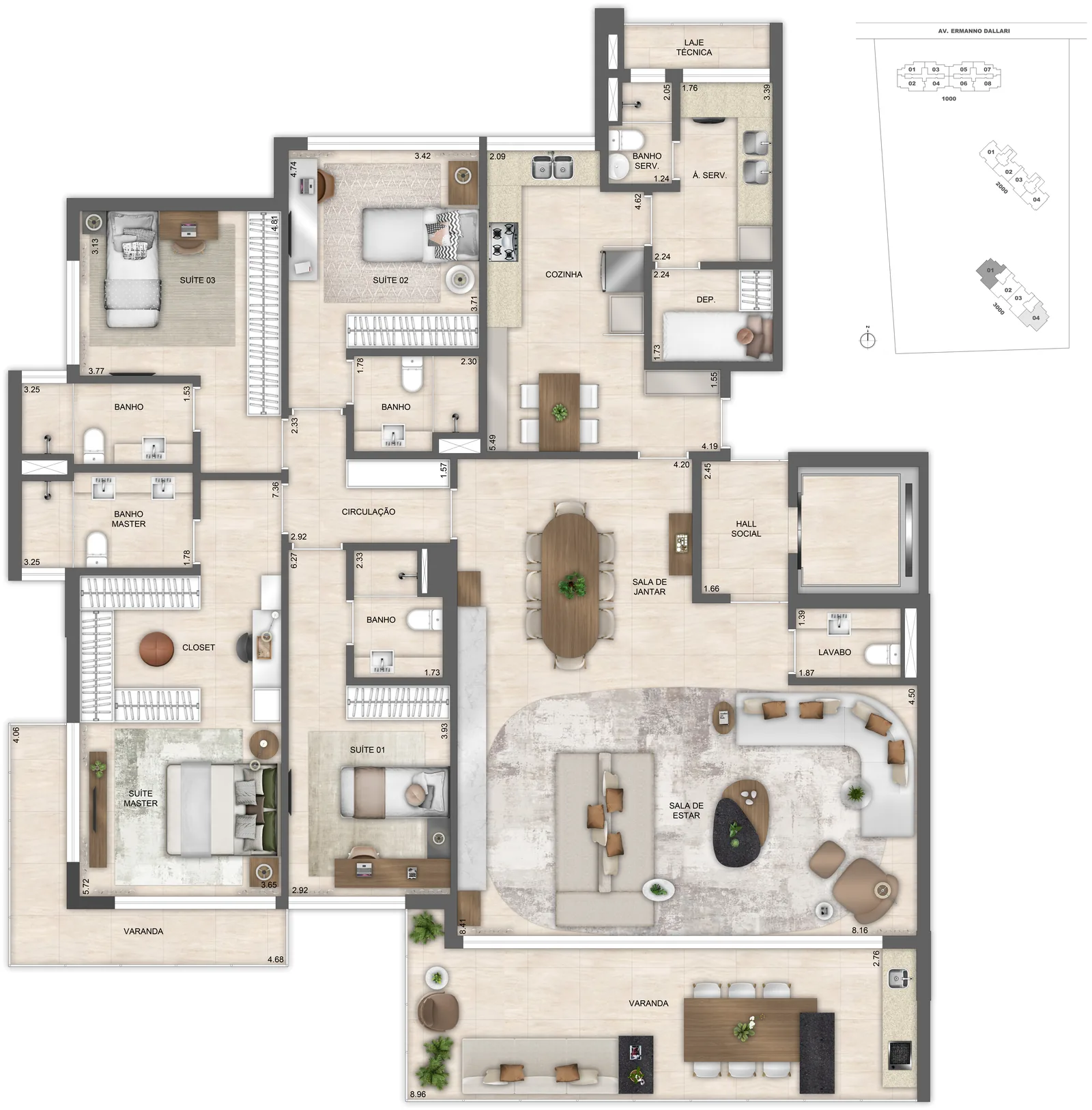 Planta: 4 suítes · Atlântico 3.000, 220,13 m²