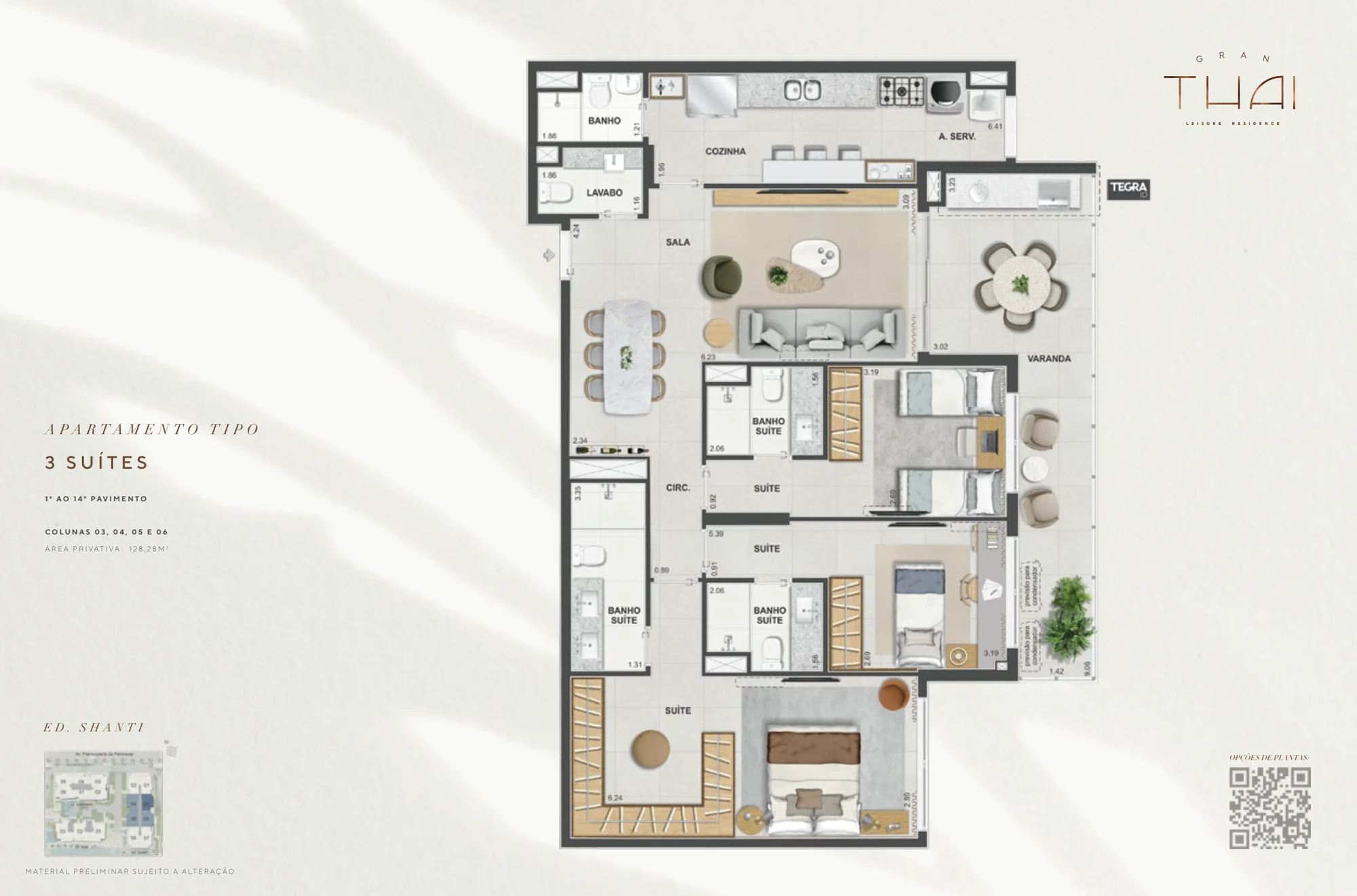 Planta humanizada: 3 suítes no shanti do Gran Thai