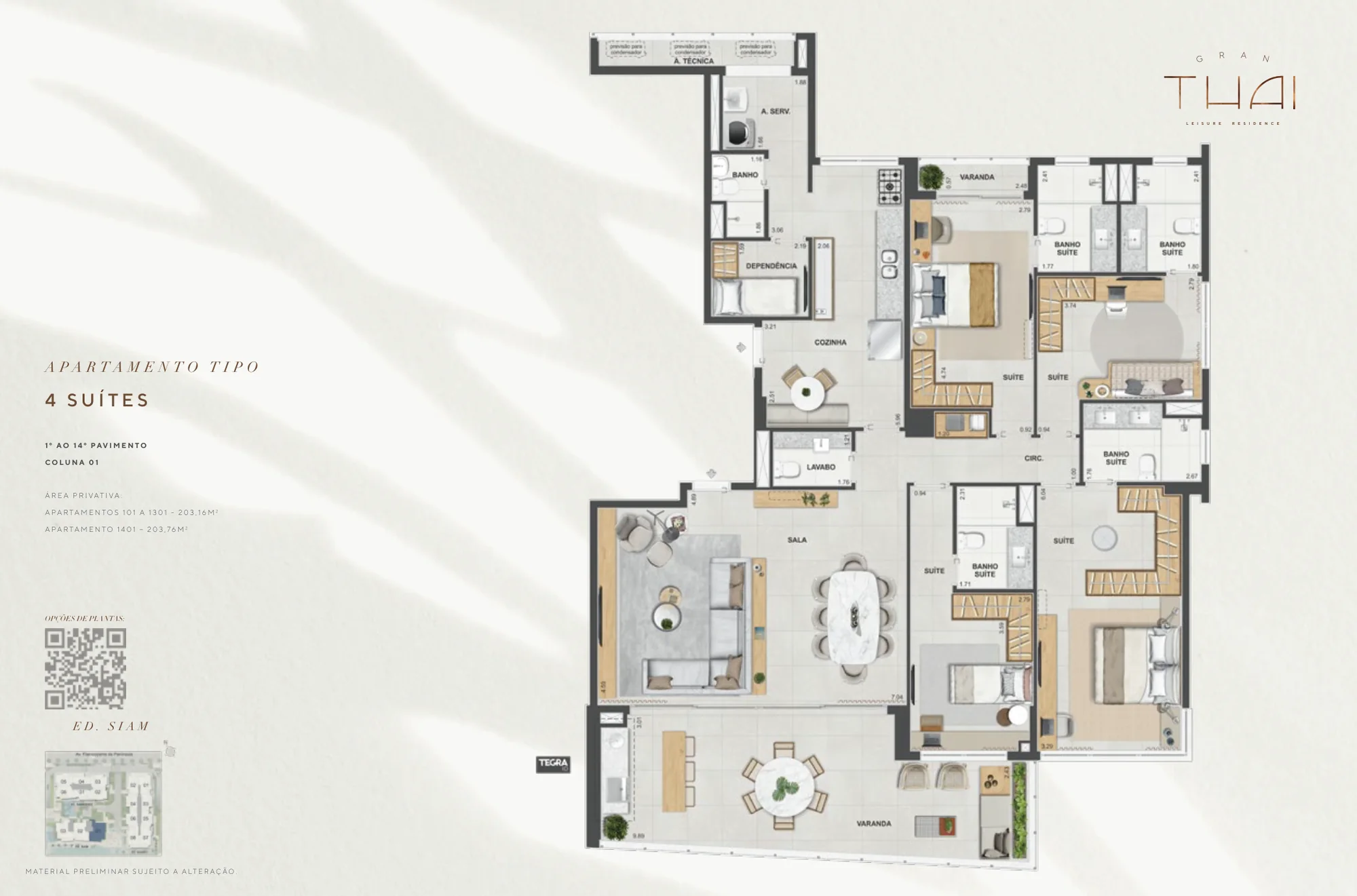 Planta humanizada: 4 suítes no siam do Gran Thai