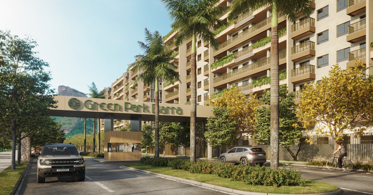 Pórtico de entrada do Green View, na Avenida das Américas