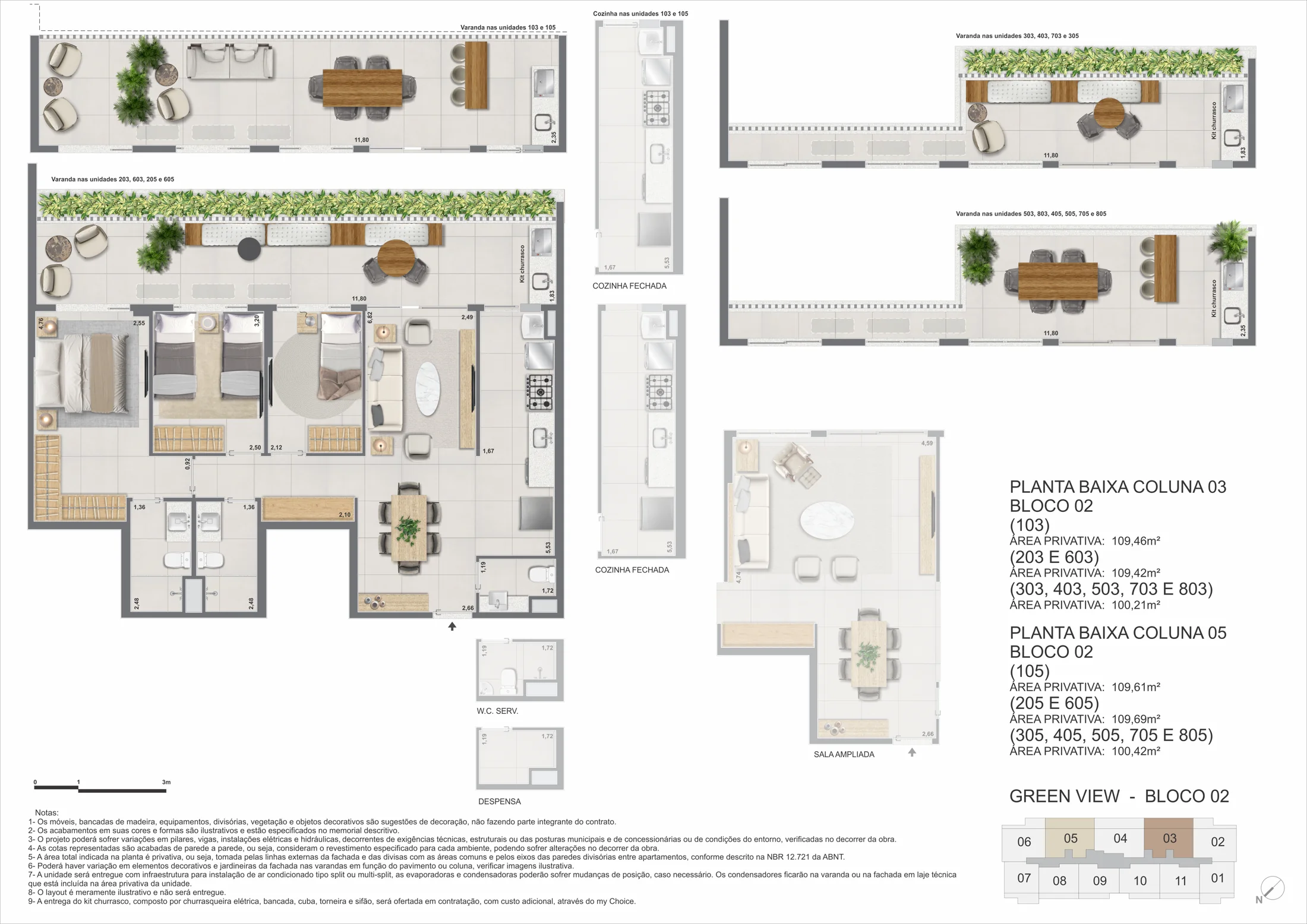 Planta de apartamentos da torre 2 · 2 e 3 quartos