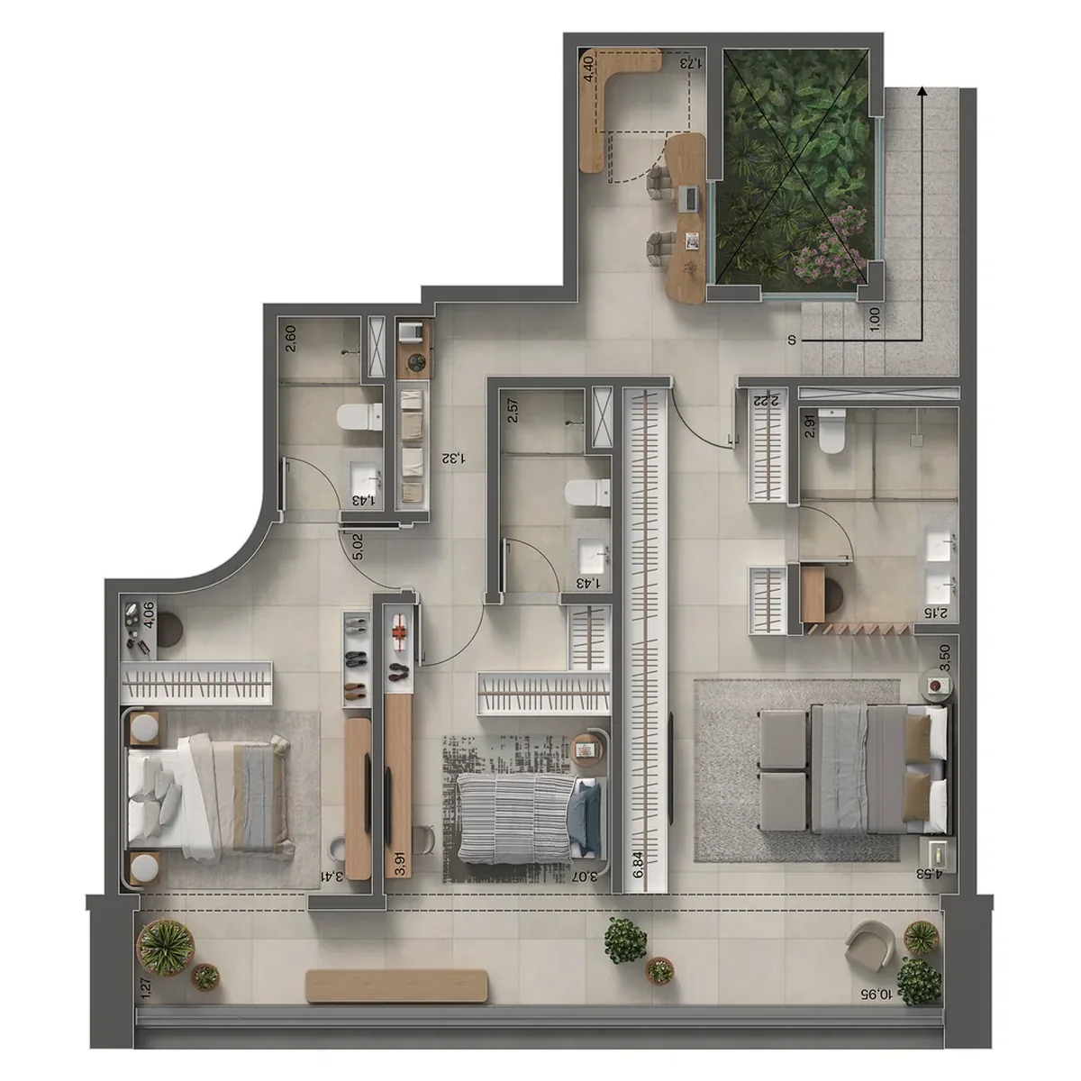 Planta humanizada: insigna house · 3 suítes